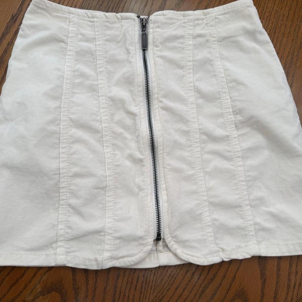 Free People cream mini corduroy skirt with full front zipper western boho chic